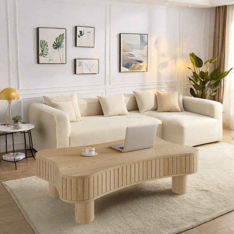 Endin 42" Lift-Top Coffee Table with Fluted Panel & Hidden Storage, Natural Wood
