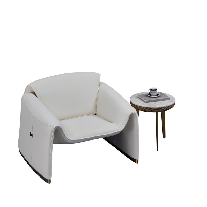 Chaise d'appoint Ermellino, Cuir véritable ivoire