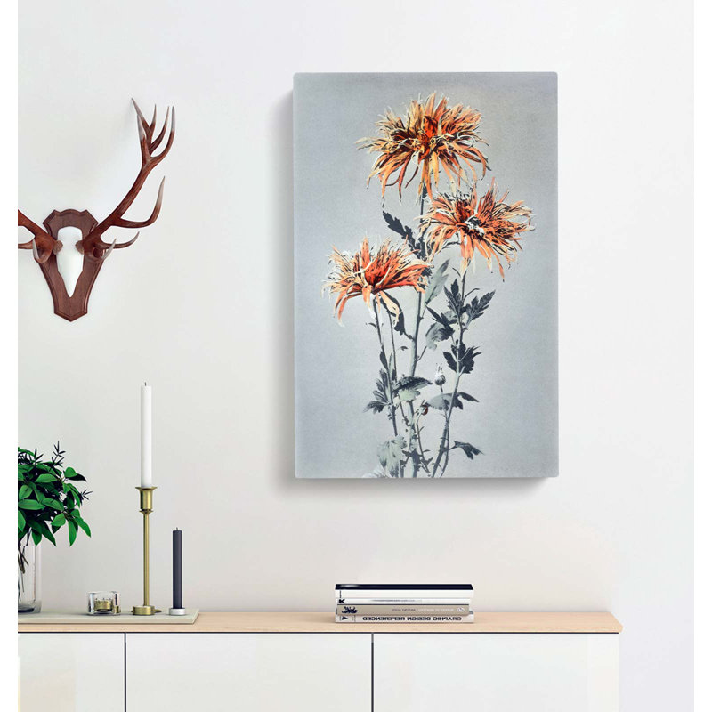 Orange Chrysanthemum Flowers by Ogawa Kazumasa - Wrapped Canvas Painting, 76cm H x 50cm W x 3cm D