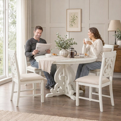 Vintage 5-Piece Dining Set - Extendable Oval Table with Removable Leaf & Upholstered Chairs