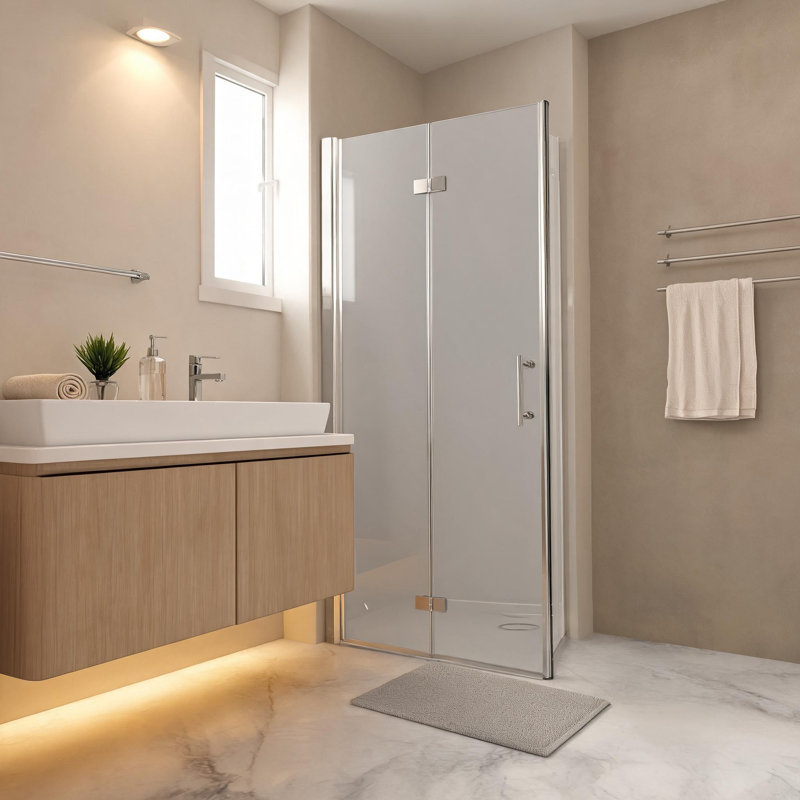 Porte de douche pliante en verre trempé chromé de 91,4 cm x 182,9 cm avec pellicule anti-explosion