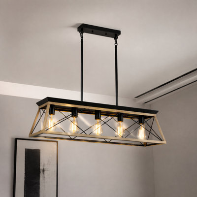 Luminaire suspendu linéaire en chêne noir 32 lumières 5 lumières 32 po