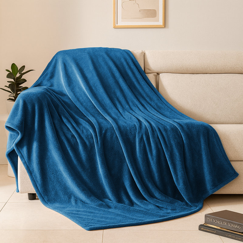 Fairmont Park Solid Color Lightweight, Warm Breathable, Soft Sherpa Fleece Blanket, Teal, Double 200cm x 150cm