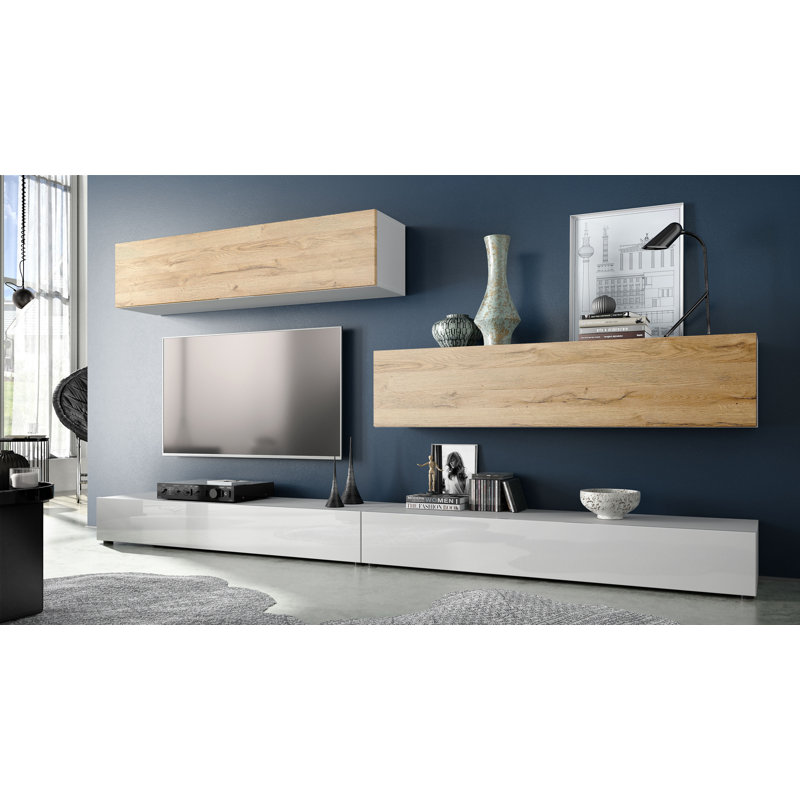 Mcgaha Unfinished Entertainment Centre, Natural oak/White