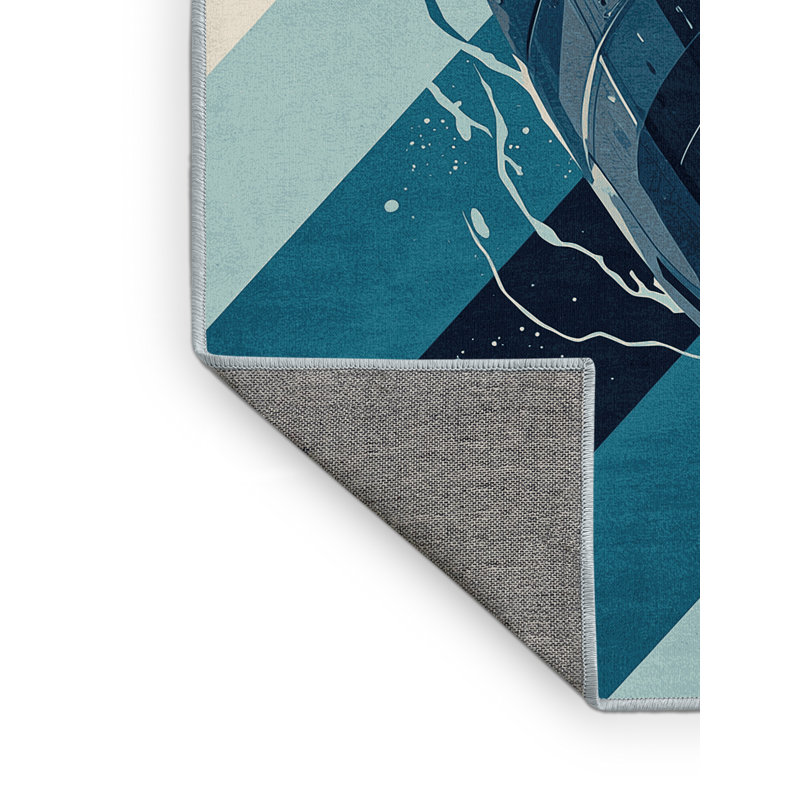Machine Washable Potts Submarine Vessel Industrial Rug in Gray – SkyBlue Binding, 8x10