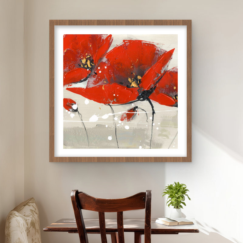 «Red Flowers Handwritten Typo» - reproduction de chambre à coucher contemporaine, Brun, H 24 po x l 24 po