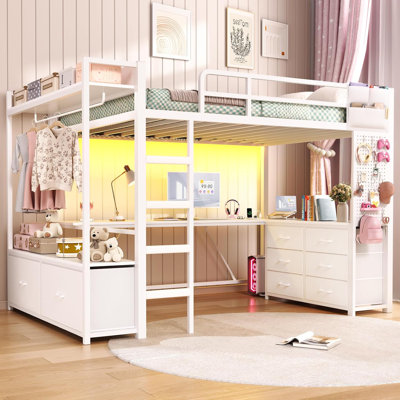 Loft Bed With L-Shaped Desk And 8 Storage Drawers