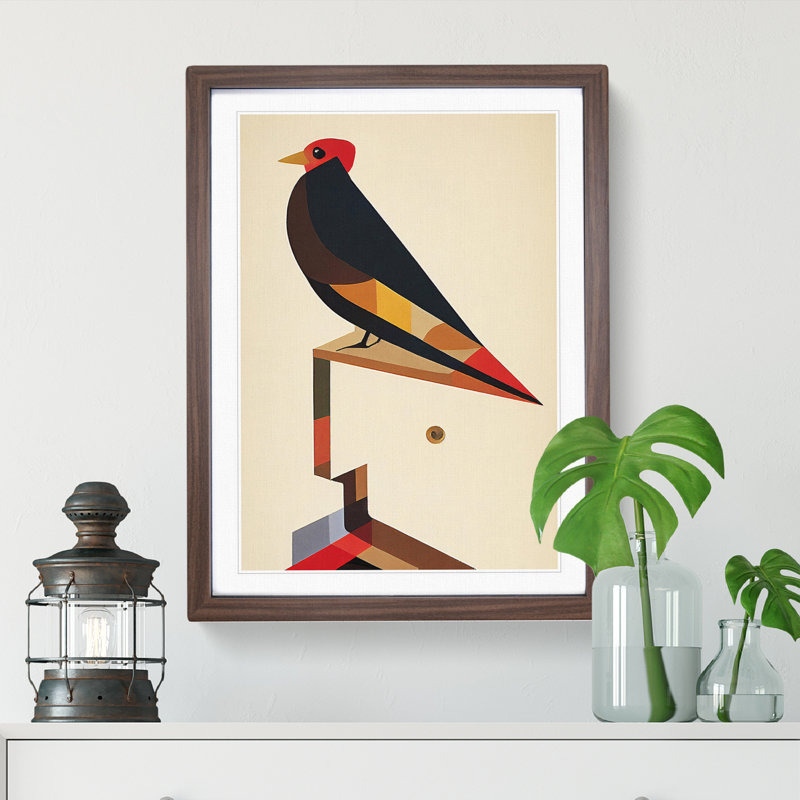 Cubist Abstract Bird - Single Picture Frame Print, Walnut, 64cm H x 46cm W x 2cm D