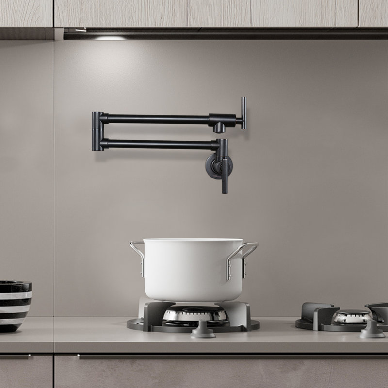 Commercial Wall Mount Brass Pot Filler Faucet with Double Joint Swing Arms, Oil Rubbed Bronze