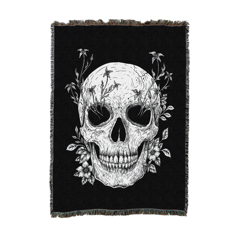 Couverture tapisserie Pure Country Weavers Skull Floral par Episodic Drawing - Cadeau tissé en coton - Fabriqué aux États-Unis (50 x 60)