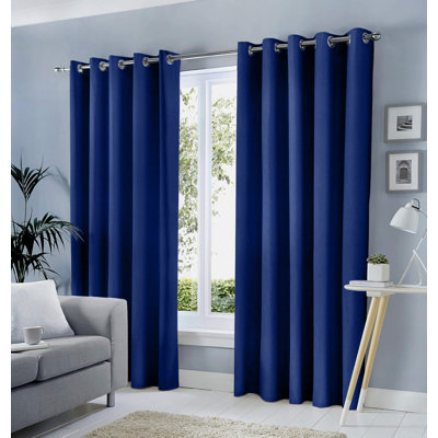 Blackout Eyelet Curtains Pair - Heavy Thermal Insulated Window Panels