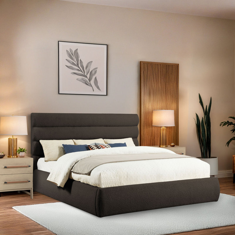 Adam Boucle Fabric Bed, King, Brown Boucle Fabric