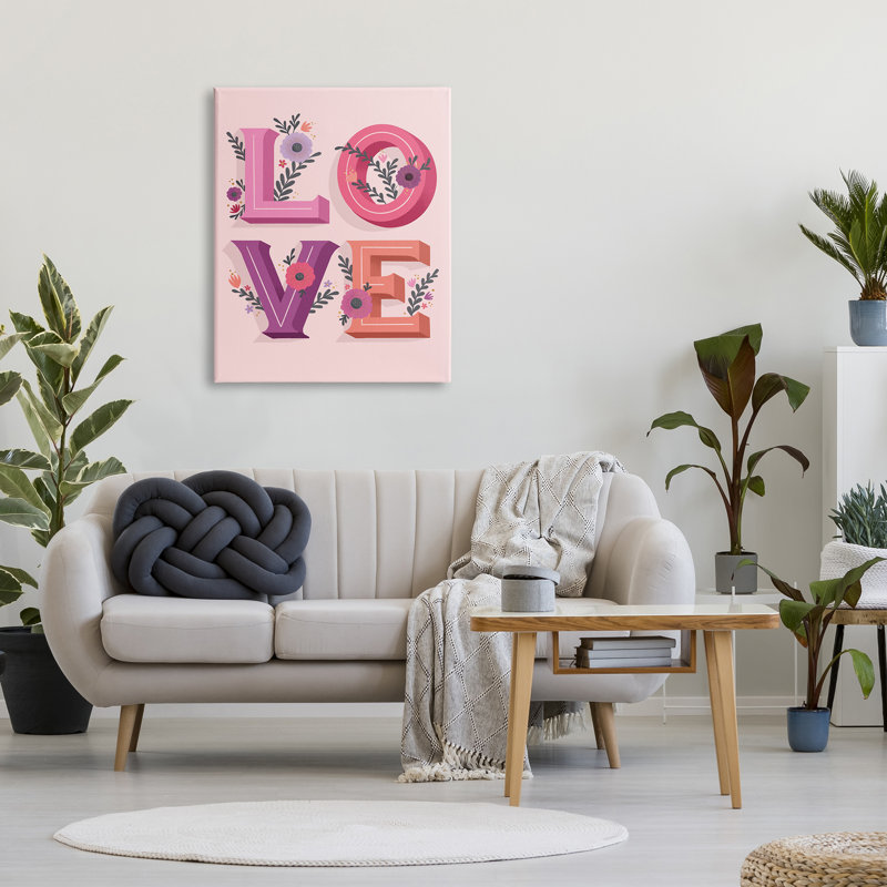 «Pink Love», typographie «Bold Floral», lettres «Spring Flowers» par Richelle Lynn Garn - impression, H 40 po x l 30 po