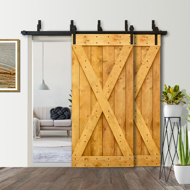 Ensemble de quincaillerie d'installation de porte de grange en bois lambrissé et en métal peint, 36 po x 84 po, Noir