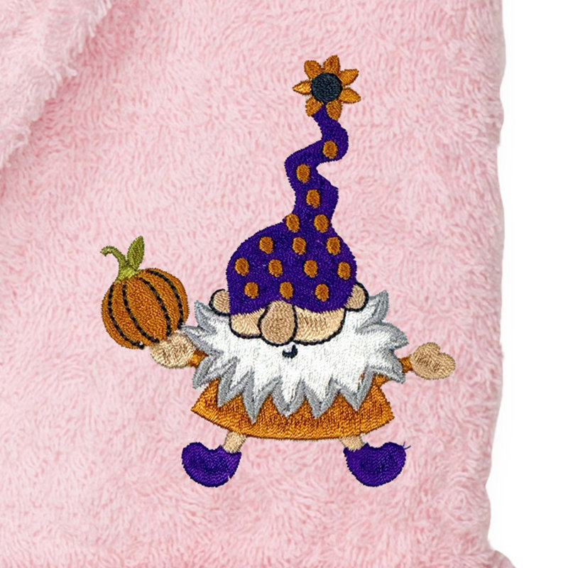 Peignoir brodé en coton unisexe The Holiday Aisle® 100% turc - Gnomes d'Halloween, S / M, Rose