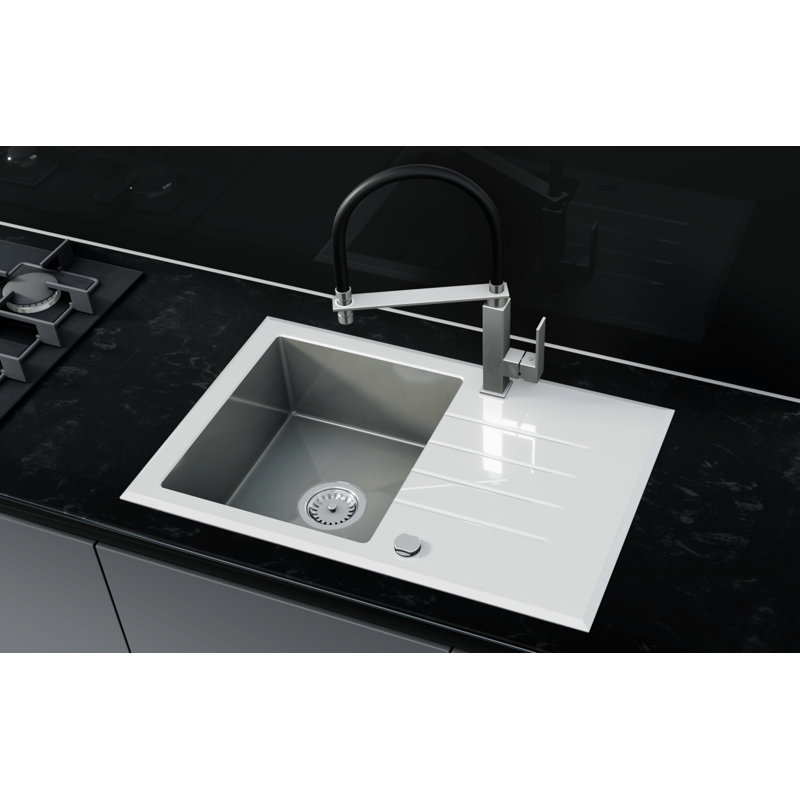 Belfry Kitchen Newberry 490mm W Single Bowl Mounting / Installation Required Kitchen Sink with 2 Faucet Holes, White