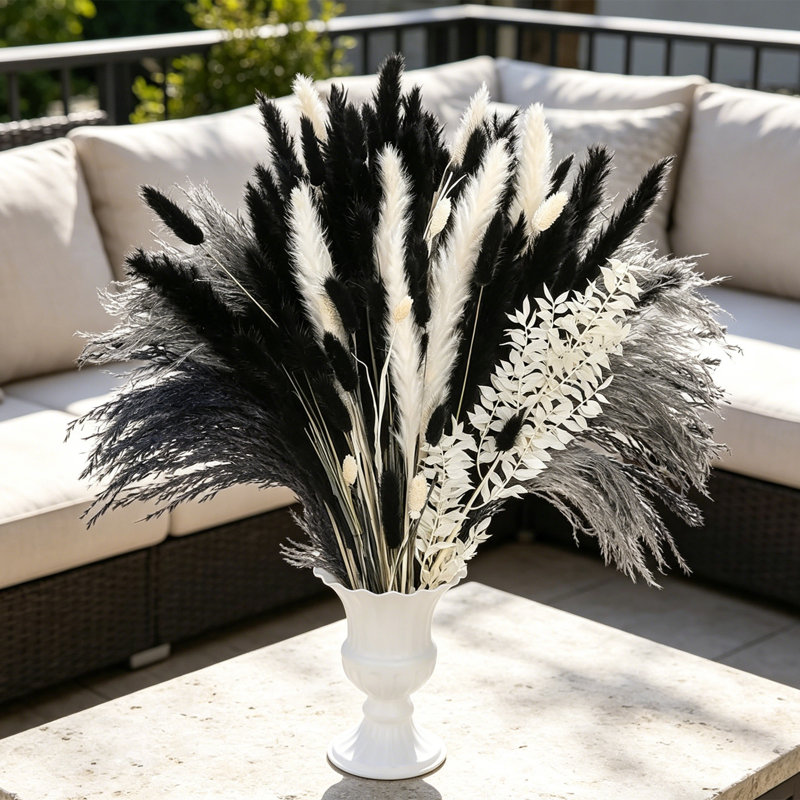 102 fleurs de pampas séchées en vrac - noir, gris et blanc Boho Home Decor, fleurs séchées