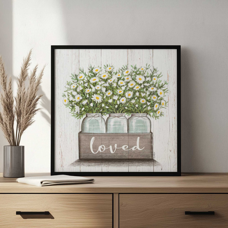 «Loved Flower Trio» par Elizabeth Tyndall, reproduction d'art, L 36 x H 36, Érable, Impression encadrée