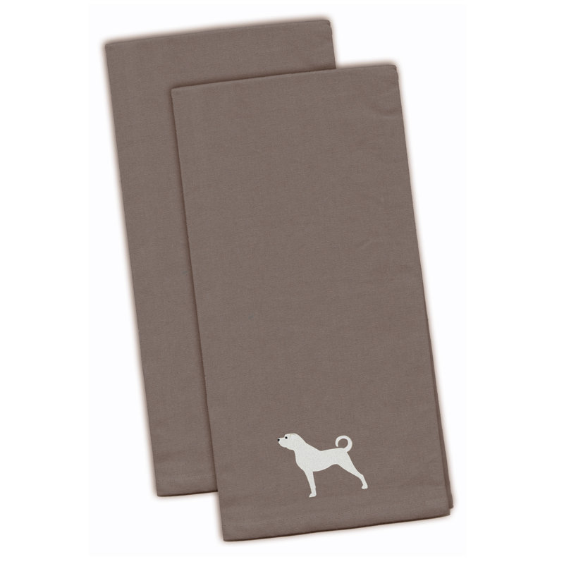 Cotton Embroidered Tea Towel Kitchen Towel, Gray, 28" H x 19" W x 0.1" D