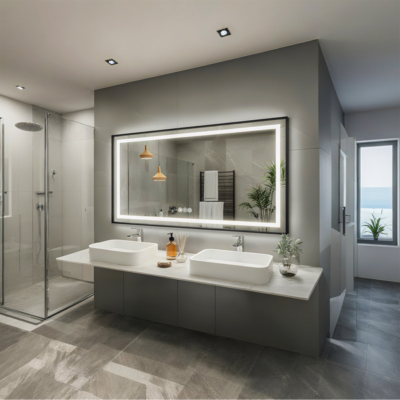 Adorna UL Certified Dimmable LED Bathroom Mirror with 3-Color Lighting, Anti-Fog & Sleek Black Frame, 55" x 36"