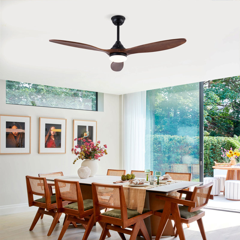 Hot Sales 52 Inch Indoor Black Ceiling Fans With Lights, Dimmable LED, 3 Solid Wood Blades, Ceiling Fan With Remote Control Reversible DC Motor