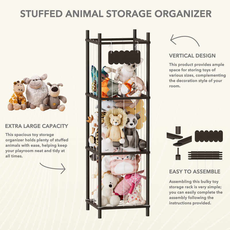 Stuffed Animal Storage Organizer, Wooden Zoo Toy Plushies Storage Holder, Large Capacity Plush Toy Cage for Playroom, Black