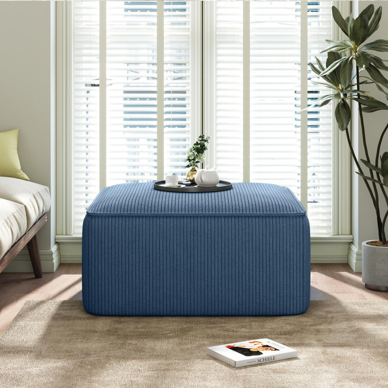 Upholstered Square Footstool, Navy Blue Corduroy