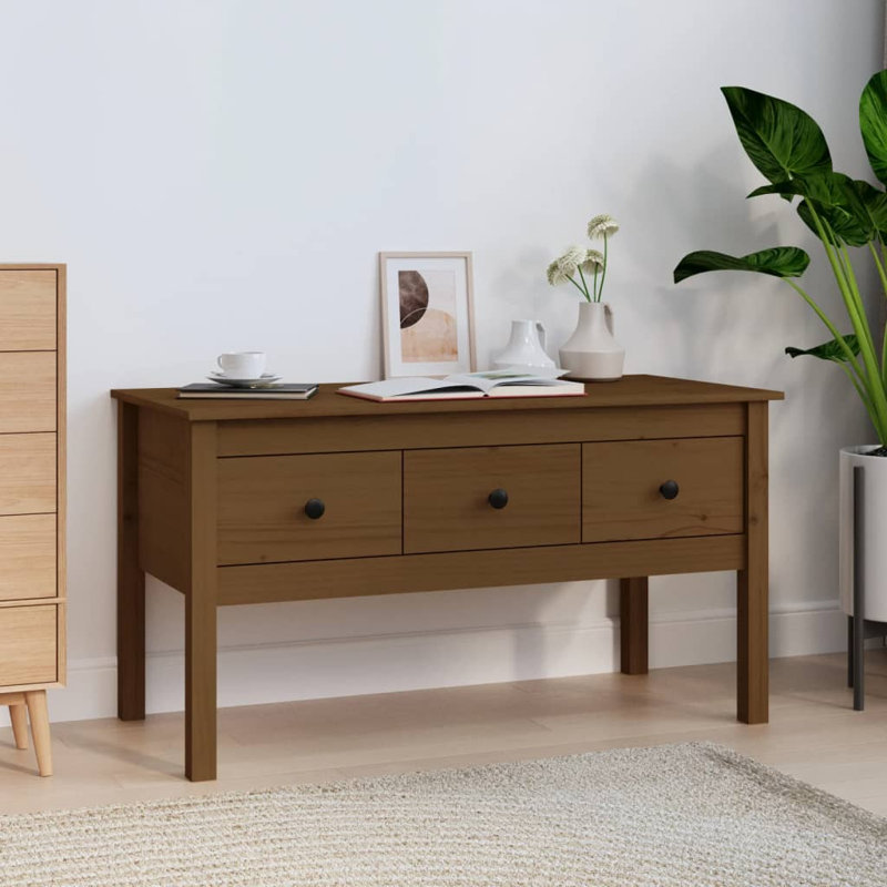 Kishea Solid Wood Coffee Table with Storage, Honey Brown