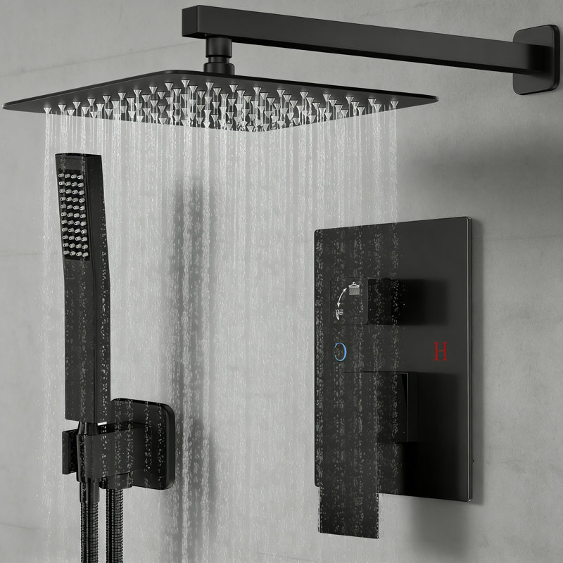 12 Inch Square Rain Shower Head And Hand Held Showerhead, Wall Mounted Shower Fixtures With Shower Valve And Trim Kit, Chrome