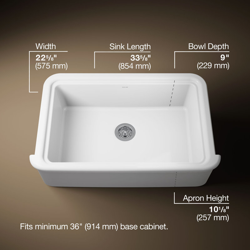 Audrine Undermount Single-Bowl Farmhouse Kitchen Sink, White, 36"