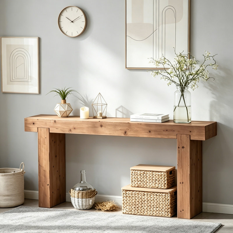 Console en bois avec pieds robustes, Antique Natural