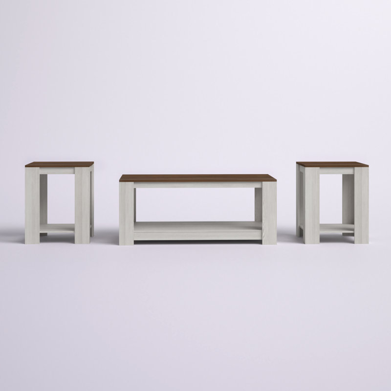 Ensemble de tables basses 3 pièces Chasity, Brun / Gris clair