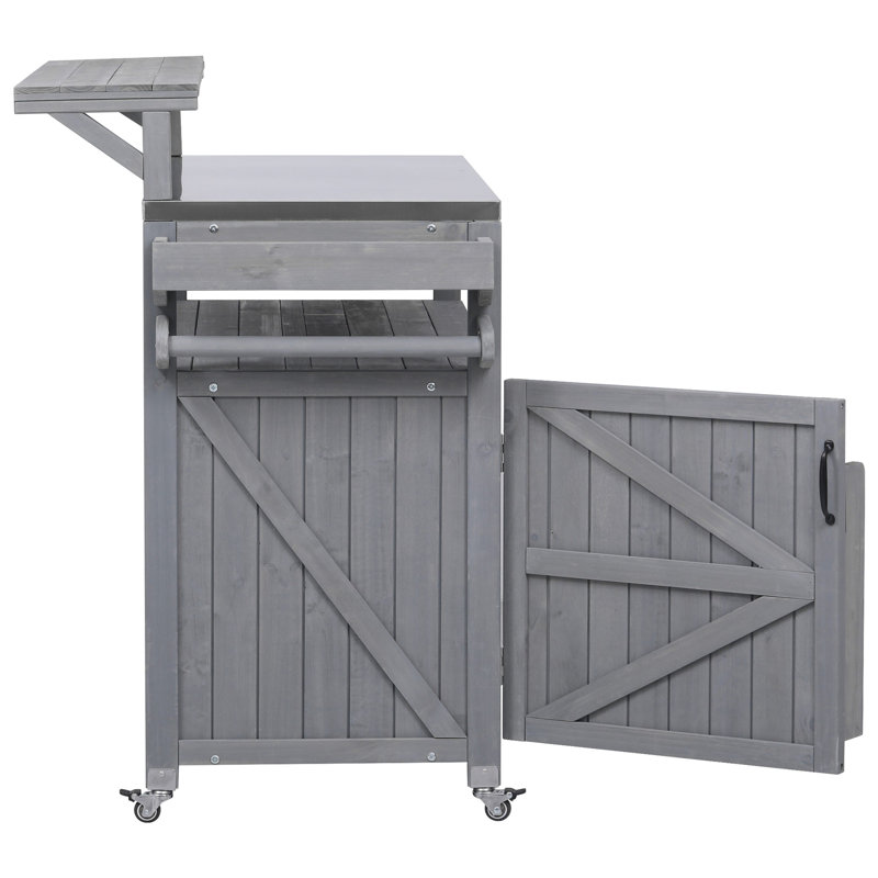 Kitchen Island with Raised Shelf, Grey/Blue