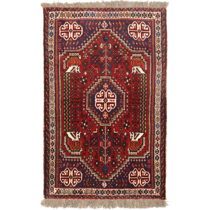 Petit tapis oriental rouge à motif tribal équestre 3 pi x 5 pi