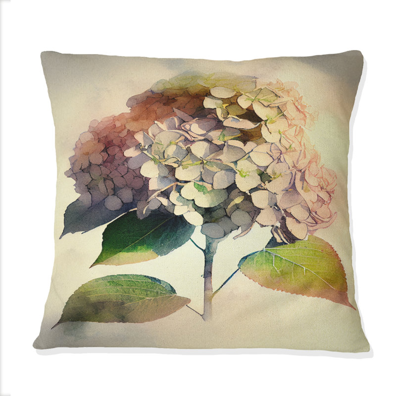 Coussin décoratif à imprimé floral rose Hydrangea I