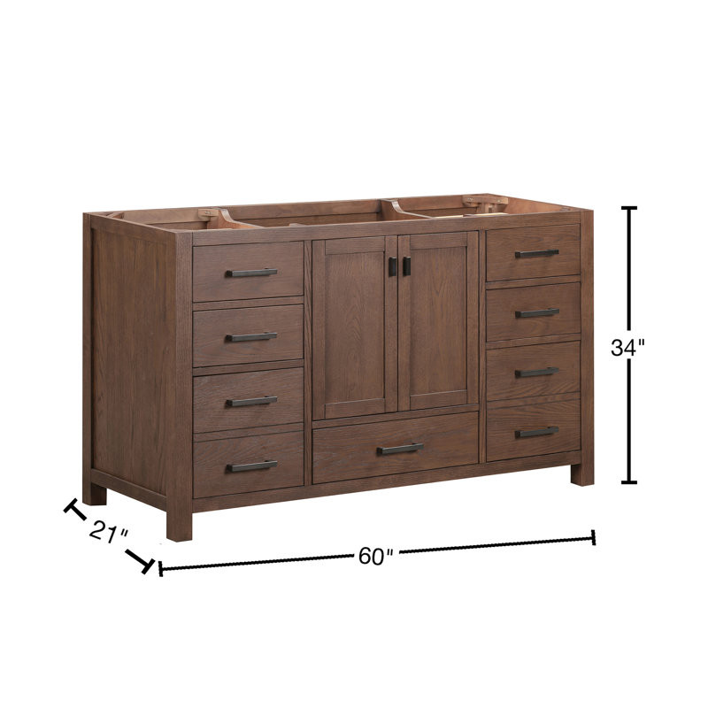 Modero 60'' W Double Bathroom Vanity Base, Mocha Oak