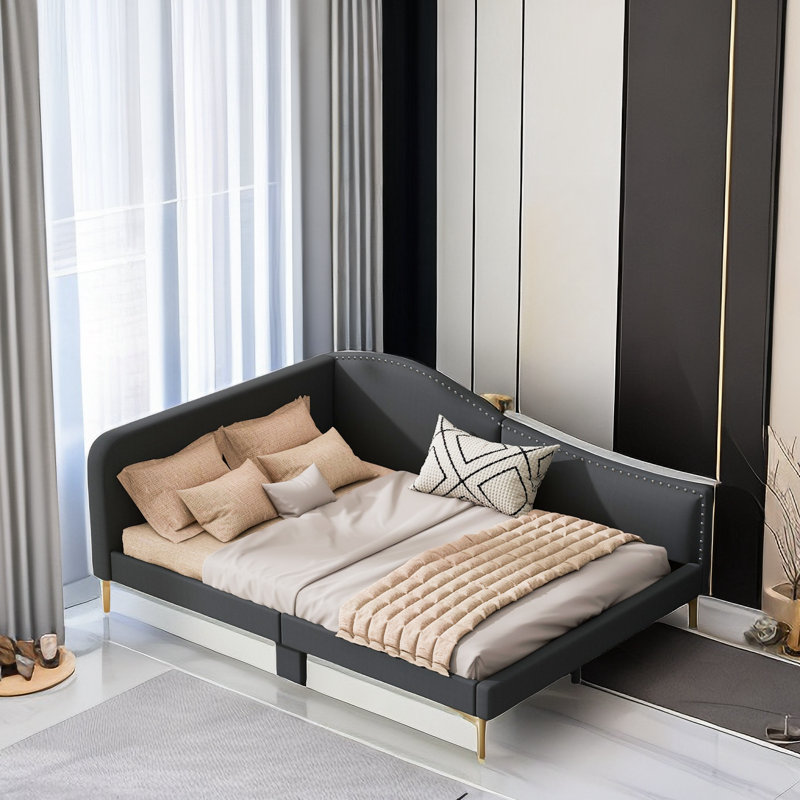 Upholstered Daybed With Headboard And Armrest, Full / Double, Grey
