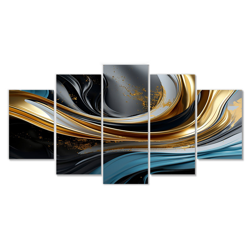 Ensemble de 5 pièces d'art liquide, H 32 po x l 60 po