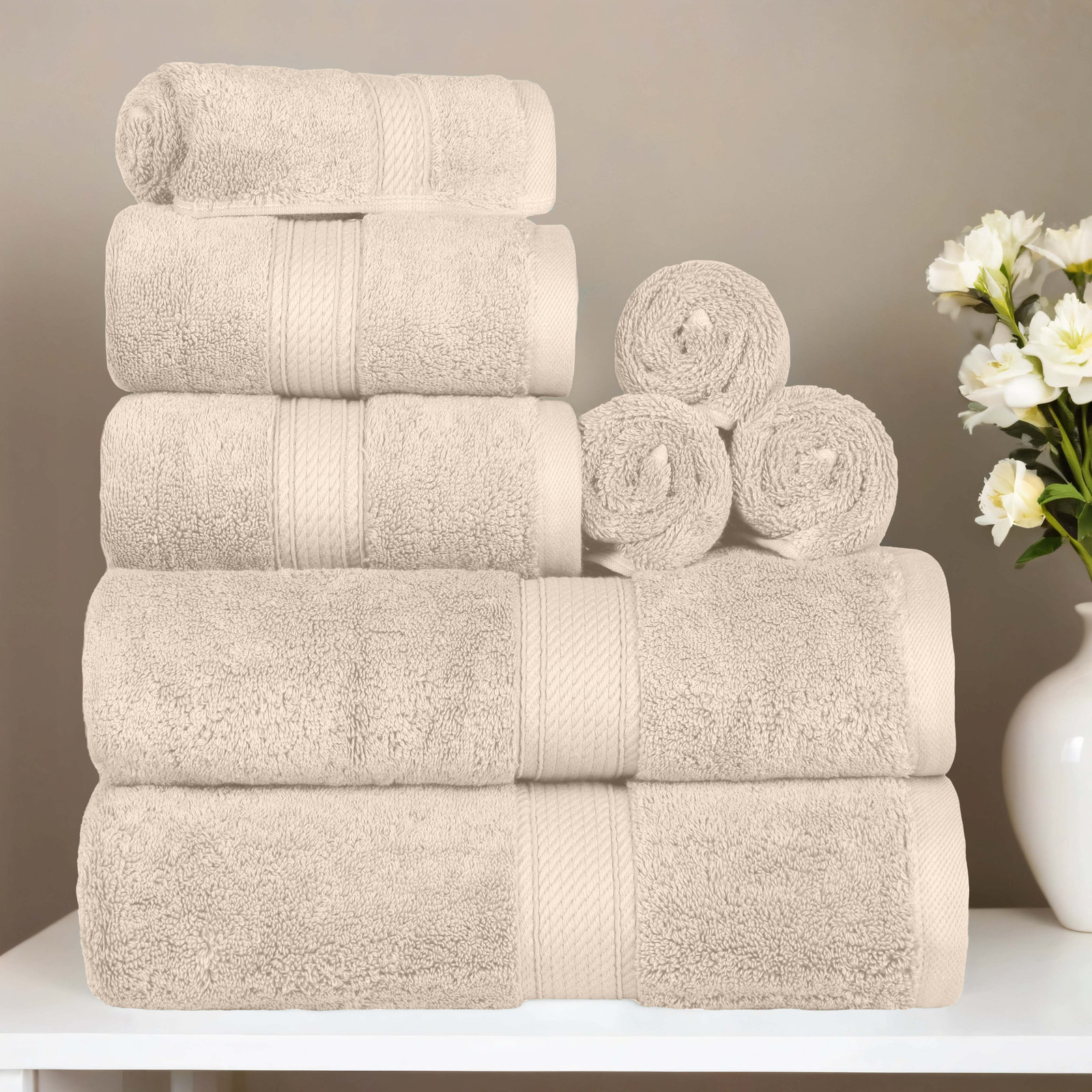Renata 8-Piece Egyptian Cotton Towel Set, Cream