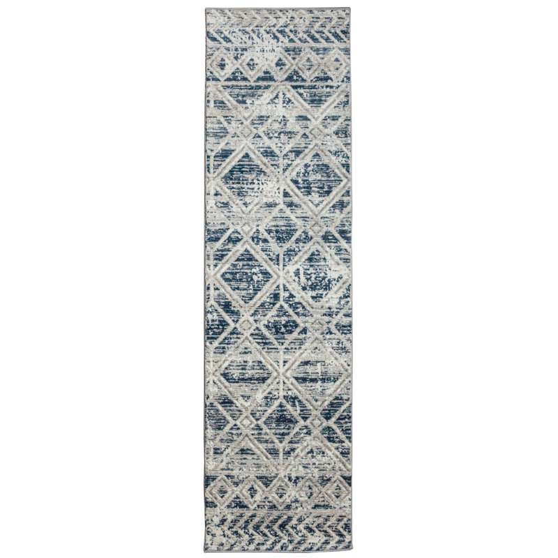 Kainaan 1243 Transitional Geometric Blue Area Rug, Runner 2'2" x 7'7", Blue