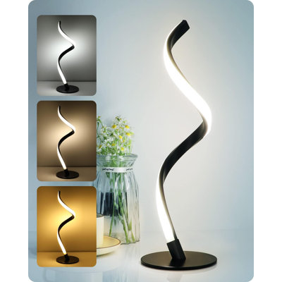 Lampe de table à spirale moderne à DEL avec contrôle tactile, 3 températures de couleur et gradation continue pour la chambre à coucher, le salon et le bureau