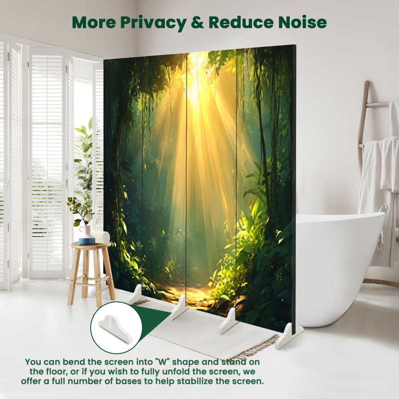 6 Panels Folding Screen Room Divider Royal Jungle Forest Sunlight Ancient Trees Hanging Vines Forest Canvas Screen Room Separator Freestanding Protective Wall Divider Privacy Partition