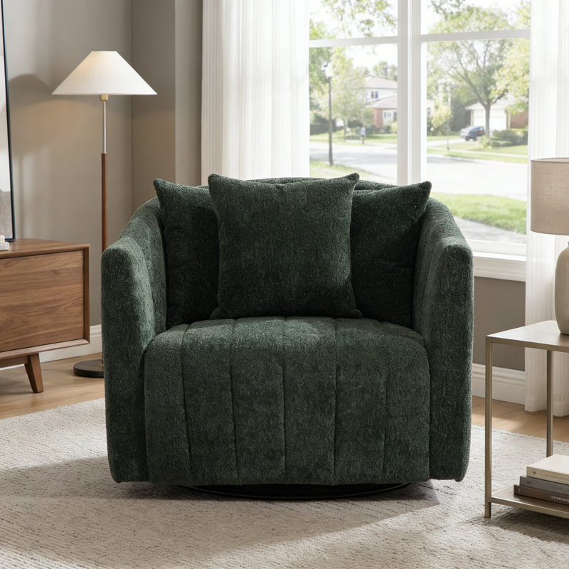 Fauteuil demi-tonneau pivotant de 39 po, fauteuil de lecture rembourré avec coussins, Vert