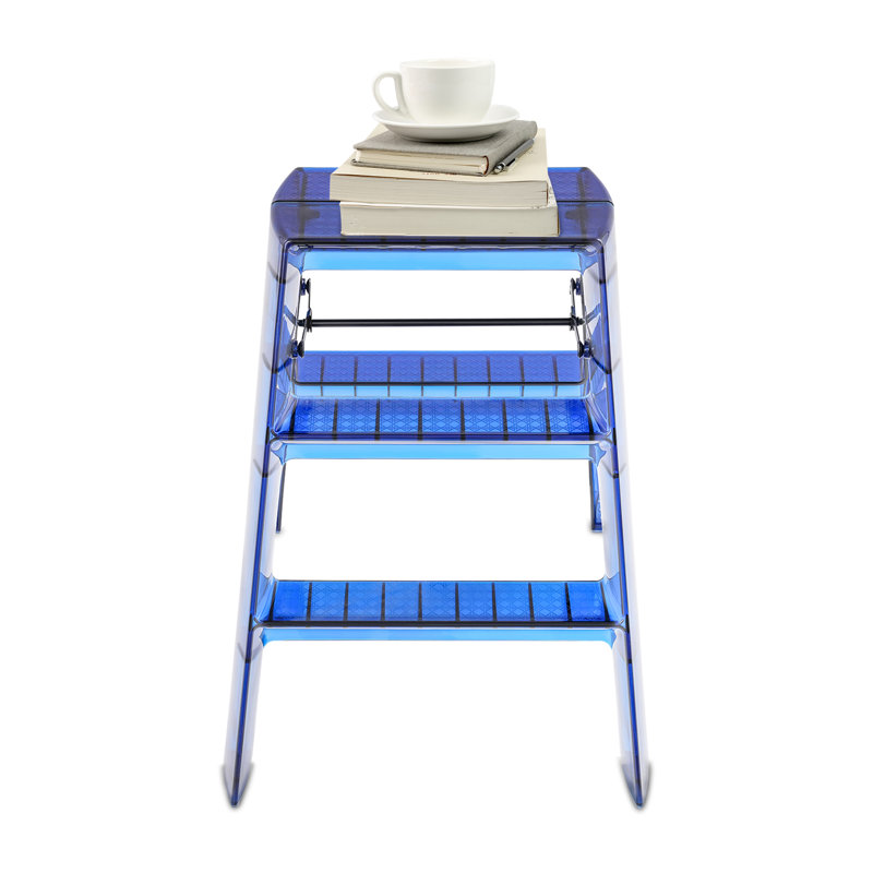 3-Step Ladder, Folding Ladder, Portable Stepladder, Blue