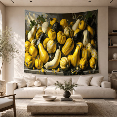 Tapisserie murale légumes et courges jaunes
