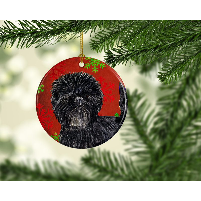 Ornement figurine suspendu en céramique de noël affenpinscher flocons de noël