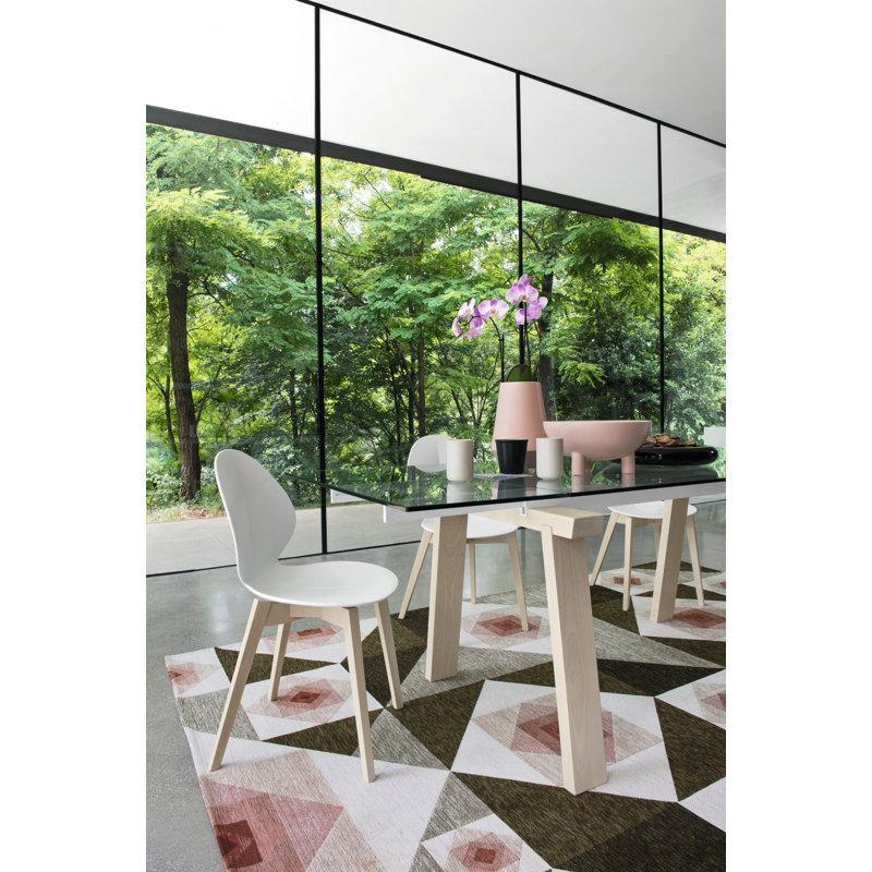 Levante Glass Extendable Table with Wooden Legs, 30"H x 55.13"L x 35.5"W, Clear, Black
