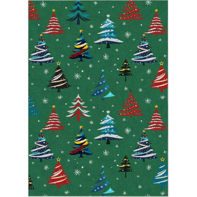 Red Rug, Washable Christmas Carpet, Soft Low Pile Non-Slip Rug for Kitchen, Entryway, or Bedroom Decor
