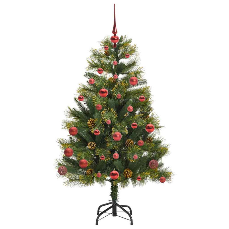 Artificial Hinged Christmas Tree with Cones, Red, 4.92' H