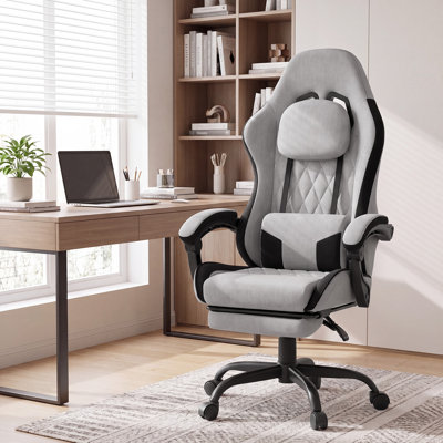 Fauteuil de jeu ergonomique avec repose-pieds, fauteuil pivotant inclinable à haut dossier